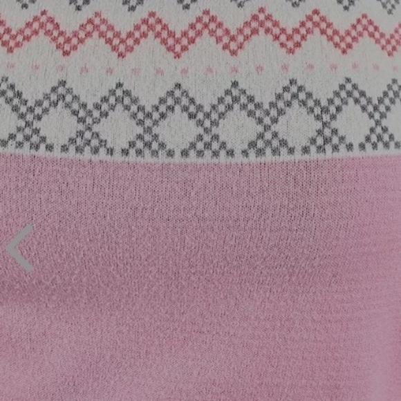 Tamsy Pink and Cream Knit Round Neck Sweater with Chevron Pattern  - Picture 4 of 4